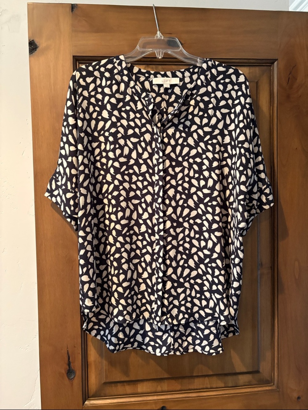 LOFT Navy and White Abstract Button-Front Blouse